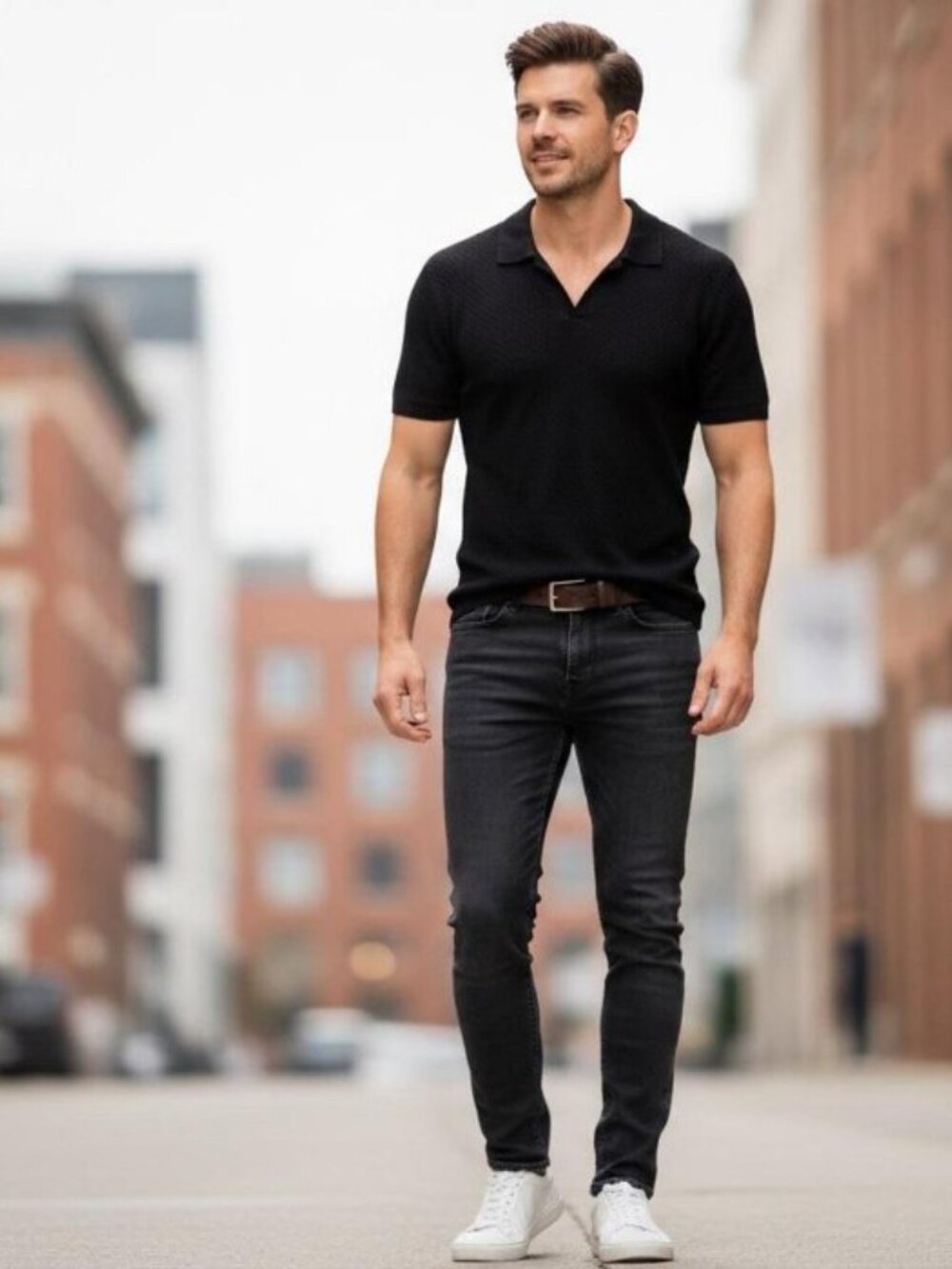 Goodfellow & Co Mens Black Textured Knit Short Sleeve V-Neck Polo Shirt XX-Large